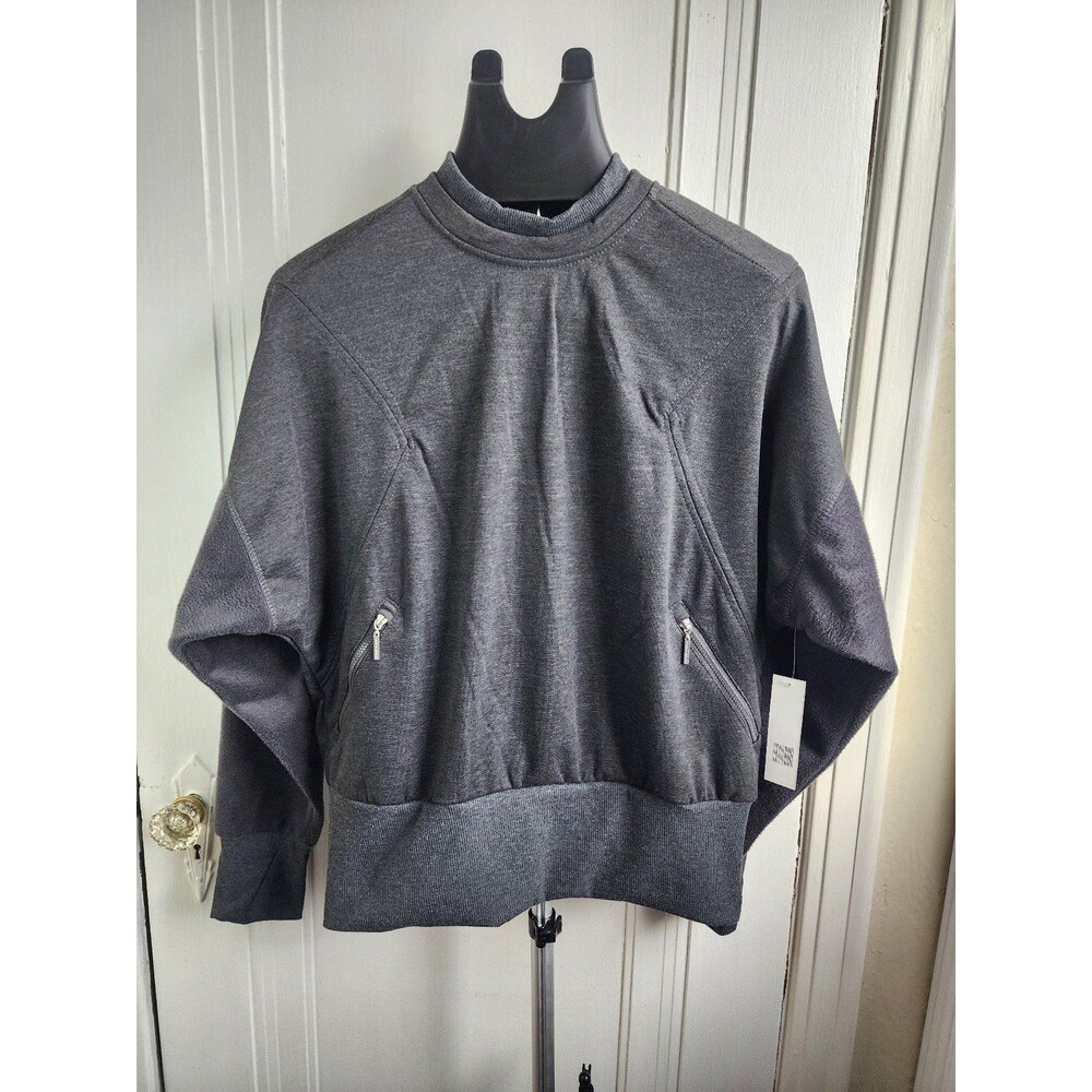 Tahari Sport Charcoal Gray Sweatshirt – Asymmetrical Style & Thumb Holes - M